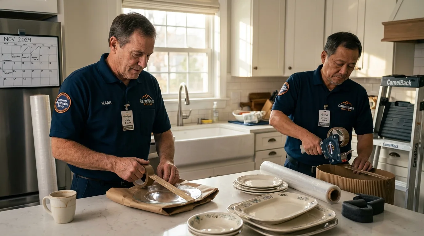Professional crew packing kitchen dishware in Columbia, LA